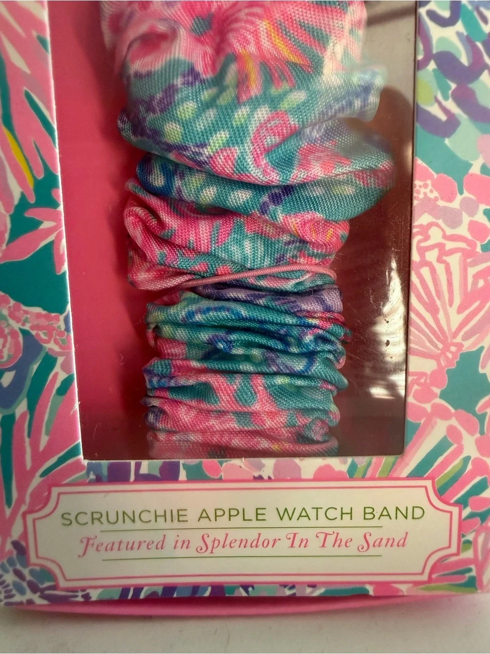 NIB Lilly Pulitzer Apple Watch Band Scrunchie Floral Multicolor Pink Teal